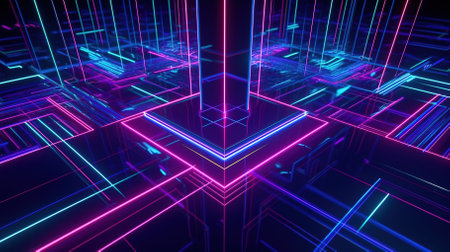 Bright neon lines background, abstract illustration, backdropの素材