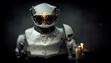 3d rendering humanoid robot thinking on white background.の素材