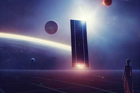 Planets. View from orbit. A bright flash in space against the background of stars.の素材