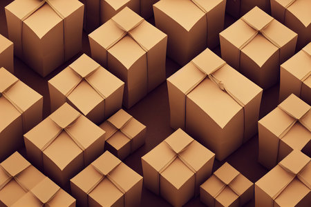 Colored Gift Boxes with Ribbon, 3D rendering, raster illustration.の素材