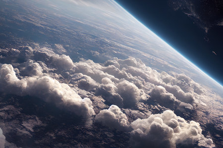 View of the planet Earth from space. civilization on the planet. 3D rendering, raster illustration.の素材