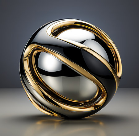 Futuristic concept with abstract 3D rendering of a metal sphere with a hole in the centerの素材