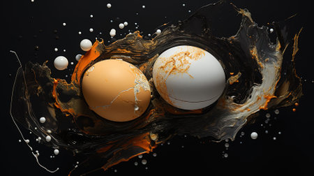 The concept of the birth of a broken egg in space style. Rays of light from a cracked eggの素材