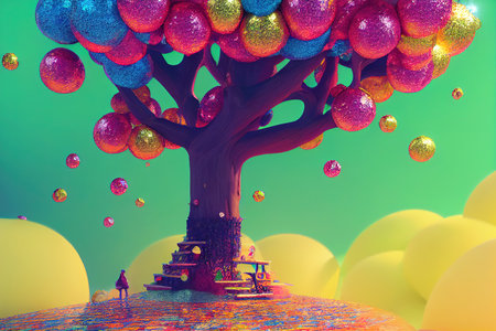 scene with magic, fantasy energy scene, game background with cartoon fantasy illustrationの素材