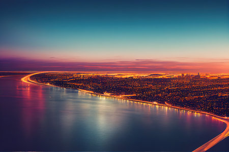 smart city at night, app development concept, smart city, internet of things, information technologyの素材