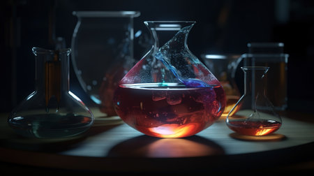 vessels for checking chemical formulas in the academic laboratory, scientific experimentsの素材