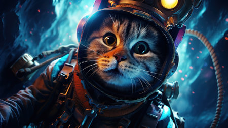 Astronaut cat in space against the background of the globe.の素材
