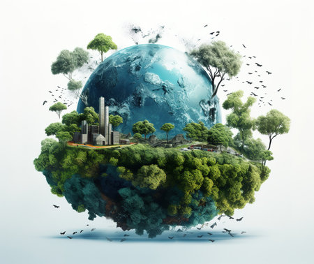 3D planet earth icon on isolated background. Earth day or environmental protection concept. Save green planet conceptの素材