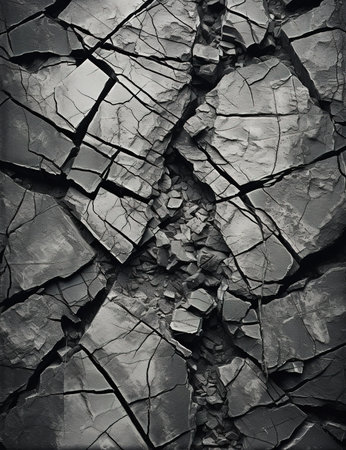 Close-up of cracked earth, highlighting the complex patterns and textures created by natural erosion processes.の素材