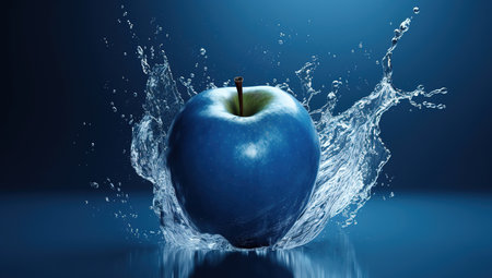 blue apple in water splash isolated on backgroundの素材