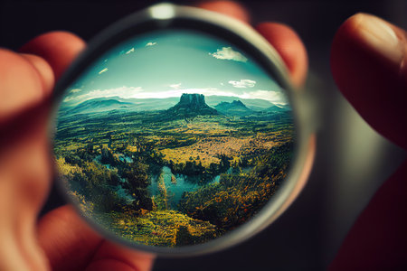 landscape through a magnifying glassの素材