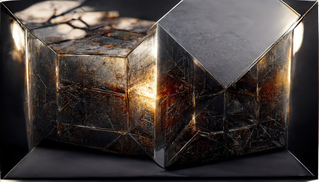 Space in a glass cube on a dark background,   3d render, Raster illustration.の素材