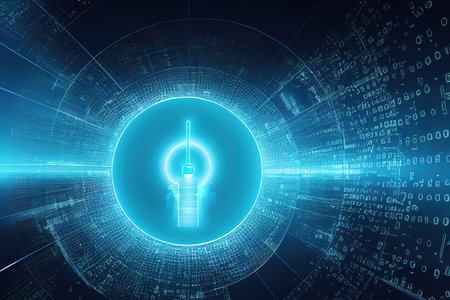 Futuristic data flow, data transfer technology. Cyberpunk, big data and cybersecurity. Cyberspace, blockchain transactions. abstract technology background, 3d render, Raster illustration.の素材