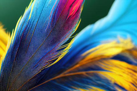 Abstract background. Silhouettes of flying feathers of different birds on the background. colorful.の素材