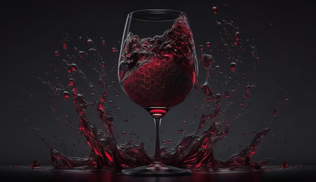 red wine in a glass on a dark backgroundの素材
