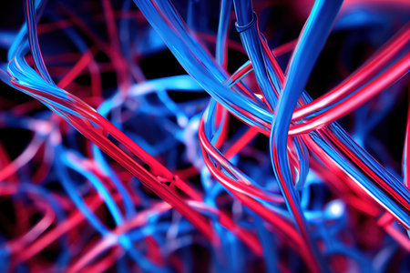 Futuristic technology abstract background with lines for network, big data, data center, server, internet, speed. Abstract neon lights into digital technology tunnel.の素材