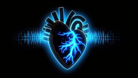Abstract heartbeat or cardiogram in the form of a line, dot and polygon. Digital music sound vector network. wireframe curve of cardiac rhythm.の素材