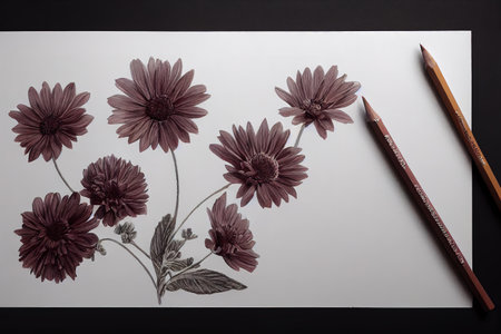 flowers hand drawn ,pencil drawing,art, 3D rendering, raster illustration.の素材