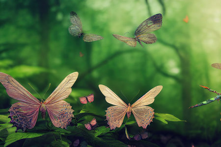 butterflies in the magical forestの素材