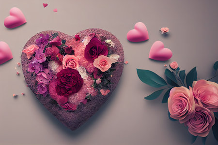 Valentine's day sale banner template, 3D rendering, raster illustration.の素材