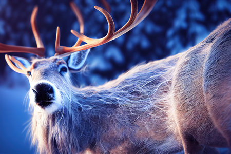 reindeer in winter landscape. 3d render, Raster illustration.の素材