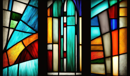 Abstract colorful stained glass background. Art deco geometric decor for the interior.の素材
