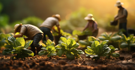 Microgreens grow against the background of microgreen sprouts in hands, planting and growing greeneryの素材