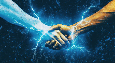 Abstract image of confrontation. The concept of battle, confrontation or fightの素材