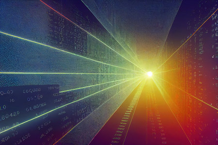 Futuristic data flow, data transfer technology. Cyberpunk, big data and cybersecurity. Cyberspace, blockchain transactions. abstract technology background,の素材