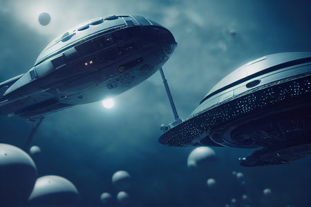 Huge asteroid in space approaching planet with sunrise,  3d render, Raster illustration.の素材