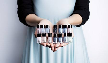 Group of bright nail polishes, beauty and nail careの素材