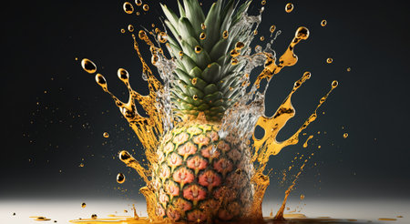 Bubbles that form in blue water after a pineapple is thrown into it.の素材