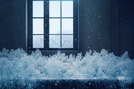 This is snow frosty pattern on winter window. 3d render, Raster illustration.の素材