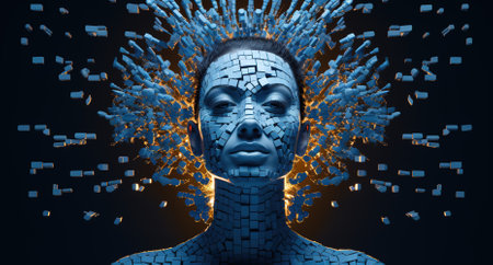 Health care, human body hologram with full body scan, bones, organs, joints, brain. X-ray body scan with 3D human models.の素材