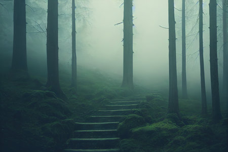 tree roots and green forest, 3D rendering, raster illustration.の素材