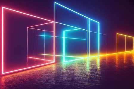 pink blue neon lines, geometric shapes, virtual space, ultraviolet light,の素材