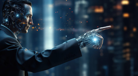 Man working on touch screen interfaceの素材