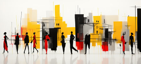 Various silhouettes of people. Various male and female characters. hand drawn modern illustration. Set of abstract people. Cartoon colorful style.の素材