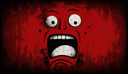 cartoon expression. character with mouth and eyes, funny face emotions isolated on red background.の素材