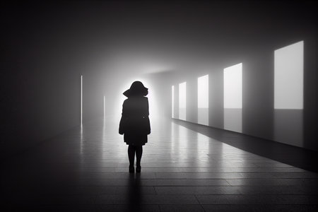 silhouettes of men or women, black and white imageの素材