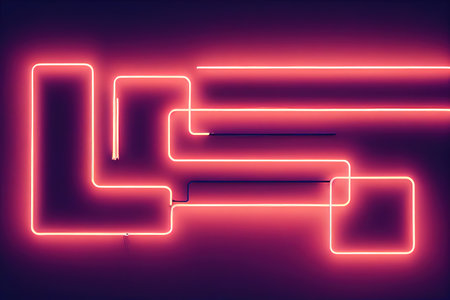 neon background with cubes, geometric object glowing in neon lightの素材