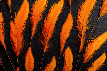 abstract background, orange feathers on a dark backgroundの素材