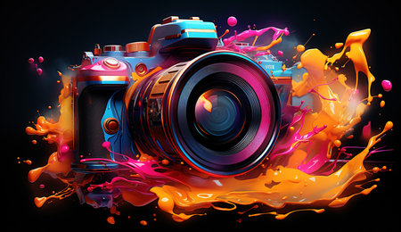 Colorful photo concept, colorful camera in neon linesの素材