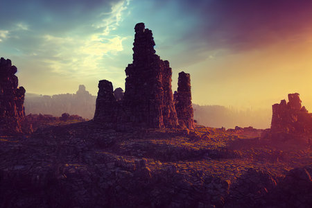 stone mountains, hill,  3d render, Raster illustration.の素材