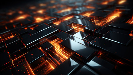 Futuristic abstract background: bright orange and black geometric shapesの素材