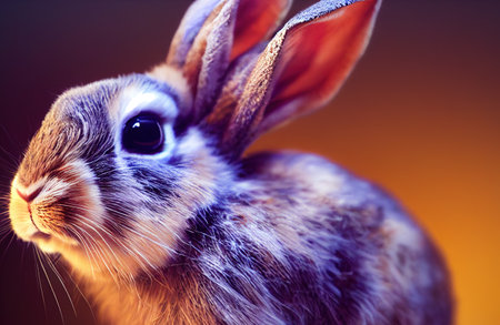 Rabbit for Christmas. cute rabbit on the background of christmas lights. Cheerful surprise.の素材