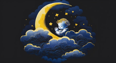 Cartoon background, moon and stars in children's dreamsの素材