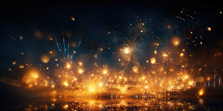 Spectacular fireworks display over the city skyline at night, perfect for holiday themes and backgroundsの素材