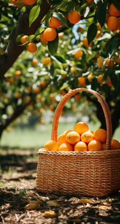 Close-up of ripe juicy tangerines in greenery on tree branchesの素材