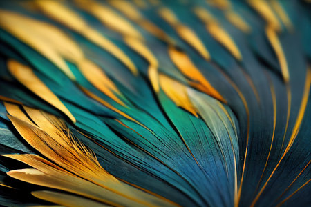 Abstract background. Silhouettes of flying feathers of different birds on the background. colorful.の素材